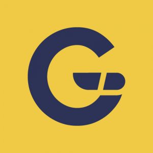 una imagen con fondo amarillo intenso con el símbolo de G-travel que es una G con una muesca.